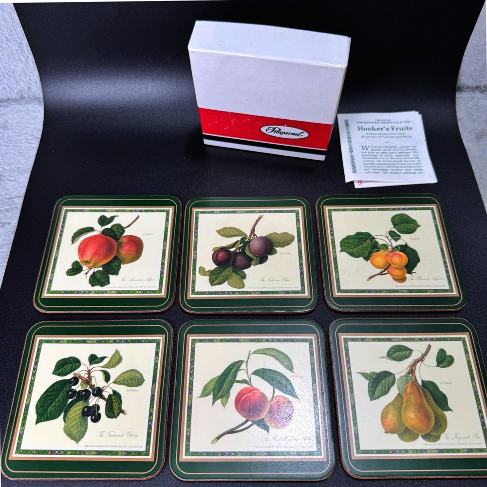 Pimpernel Hooker's Fruits Coasters Set 6 RHS Botanical Made England Boxed